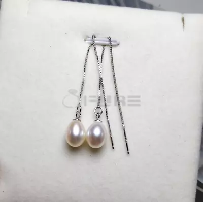 925 Sterling Silver Large Pearl Threader Chain Tassel Long Dangle Drop Earrings • £4.99