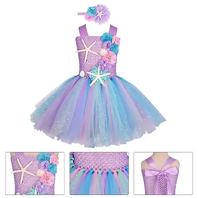 Princess Kids Girl Dress Fancy Outfit Rainbow Mermaid Tulle Skirt Party Birthday • £17.74