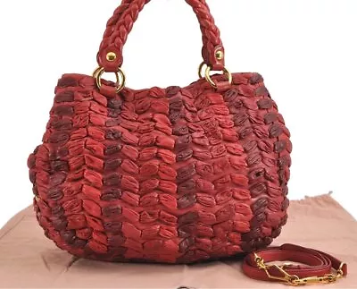 Authentic MIU MIU Vintage Matelasse Leather 2Way Shoulder Tote Bag Red 1289J • $250