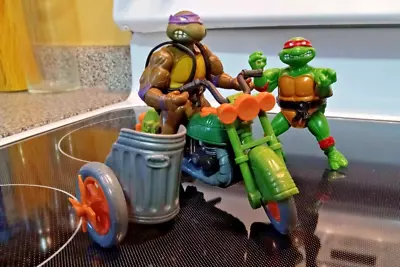 Vintage 1989 TMNT Turtle Cycle And Sidecar With 1988 Raphael Donatello Figures. • $21.99
