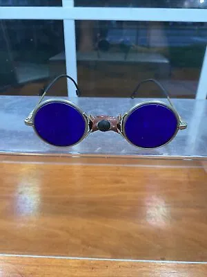 $200 • Buy Antique Cobalt Blue Willson Sunglasses Goggles Old Vtg Steampunk Safety Glasses 