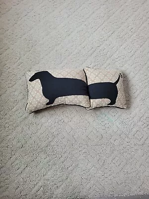 Dachshund Throw Pillow Set Of 2 Black Weiner Dog Tapestry Beige Black Silhouette • $34.99