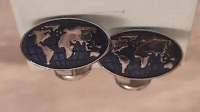 Stunning Signed Charles Tyrwhitt Map Of The World Blue And Silver Cufflinks • £15.50