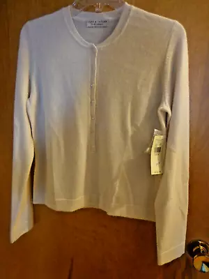 Vintage Lord & Taylor Two Ply Cashmere Cream LS Sweater 3/4 Button - SZ M - NWT • $30