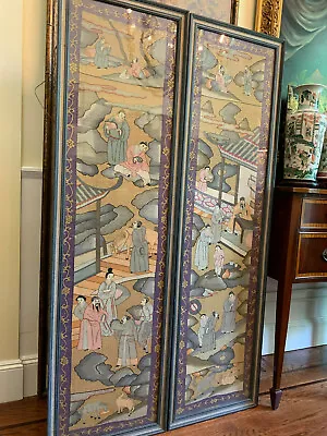 A Pair Large Chinese Qing Dynasty Kesi Textile Panel 19th C Framed. • $4750