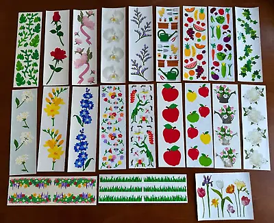 21 Vintage Mrs. Grossman Sticker Strips GARDEN~Flowers~FRUIT~Veggies~INSECTS~NEW • $17.99