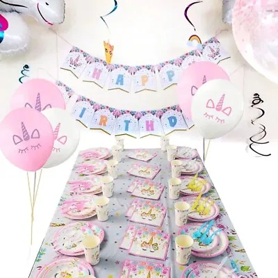 Unicorn Birthday Party Supplies Tableware Girls Children Decorations Balloons  • £3.99
