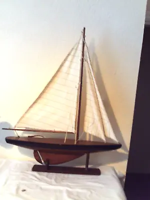 23.5 In X 18.5  Traditional English Wooden Pond Yacht Model Sailing Boat.+ STAND • $80.82