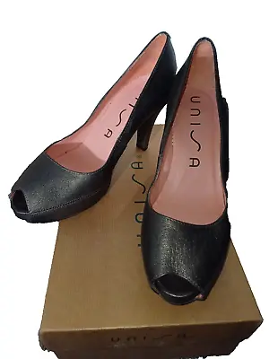 Unisa 39 6 Pewter Grey Peek Toe Court Shoes Heels • £10
