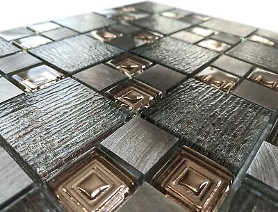 New Silver Bronze Copper Textured Glass Foil Metal Square Mosaic Wall Tiles 8mm • £8.98