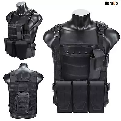 Military Tactical Vest Molle Airsoft Assault Combat 36x35cm Plate Carrier Black • $27.54