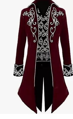 VOREING Mens Steampunk Vintage Tailcoat Jacket Gothic Victorian Frock Coat Red • $40