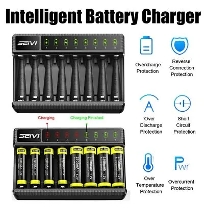 8 Slot Smart Battery Charger LED Display For AA/AAA NiMH Rechargeable Batteries • £9.39