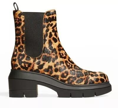 $600 Stuart Weitzman Norah Leopard Calf Hair Chelsea Boots LIFT 7.5 C (PB11) • $180