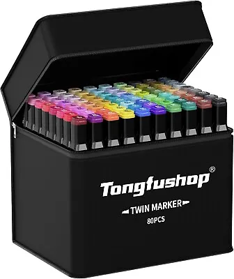 80 Marker Set: Art Pens For Drawing Anime Manga. Double Tip. Carry Case • £20.99