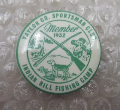 1952 Celluloid INDIAN HILL FISHING CAMP Sportsman Club Pinback Button Cincinnati • $10