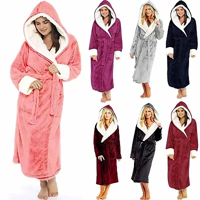 $42.49 • Buy Women Luxury Long Bath Robe Dressing Gown Hooded Ladies Fluffy Fleece Bathrobe