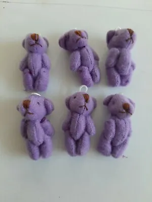 Pack Of 6 X  Miniature FELT Handstitched  Purple Teddy Bears (3.5-4.cms) • £8.99