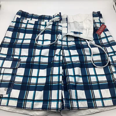 Merona Mens Swim Shorts Blue Plaid Size XXL NWT • $12.95