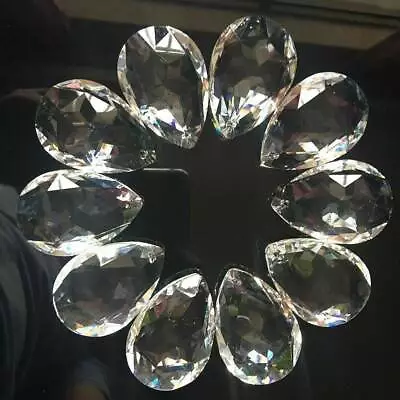 10Pcs Clear Teardrop Loose Crystal Glass Beads Chandelier Ornaments Xmas Decor • £3.65