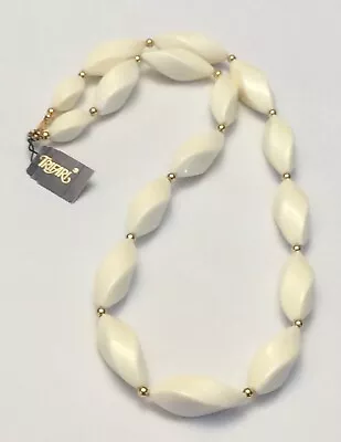 Vintage Signed Trifari White And Goldtone Bead Necklace 24” • $8.99