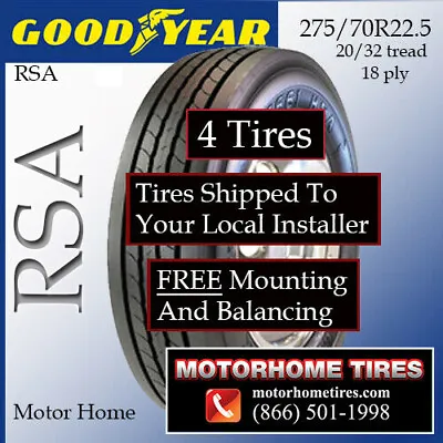 275/70R22.5 RV Tires Motor Home Tires Goodyear G661 Includes Shipping/Install • $2623