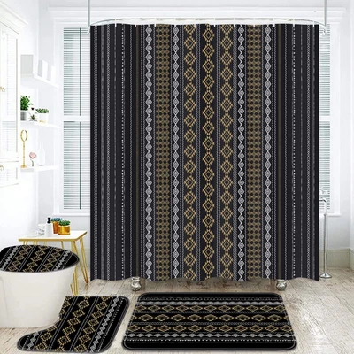 $36.19 • Buy Black Boho Shower Curtain Set With Rugs Abstract Bathroom Sets With Accessories 