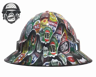 Custom Hydrographic Safety Hard Hat Mining AUSSIE BEERS CHOICE WIDE BRIM • $85