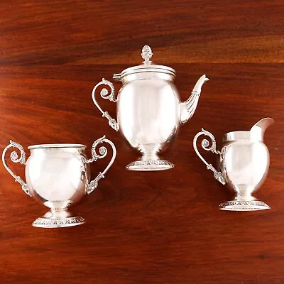 Alfredo Mazza Italian 800 Silver 3pc Demitasse Set Rams Head Handles No Mono • $399.50