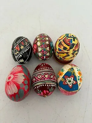 Vintage Lot 6 Hand Painted Wood Fabric Easter Egg Figurines Decor • $2.49