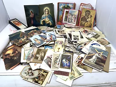 VINTAGE 1900's LOT OF 6.6 LBS  HOLY PRAYER CARDS FRENCH RELIGIOUS CATHOLIC • $218.09