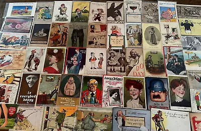 Big~LOT OF 68 Old~COMIC  Funny~HUMOR~Antique 1900s~POSTCARDS-All In Sleeves-h664 • $45.95