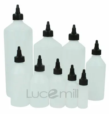 £5.29 • Buy HDPE Plastic Bottles & BLACK TWIST TOP Nozzle Dropper Caps 30ml To 1 Litre