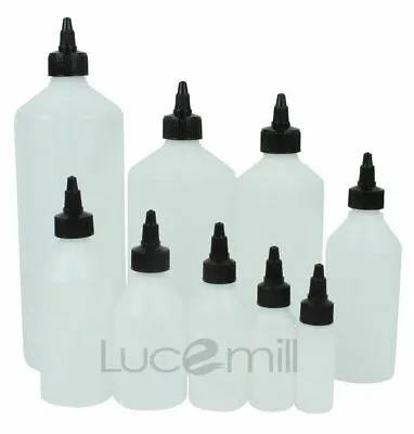 HDPE Plastic Bottles & BLACK TWIST TOP Nozzle Dropper Caps 30ml To 1 Litre • £5.99