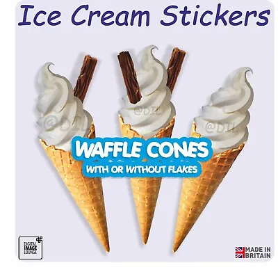 ICE CREAM Stickers - Waffle Cone - Single Cone - Twin - VAN WINDOW STICKER • £3.99