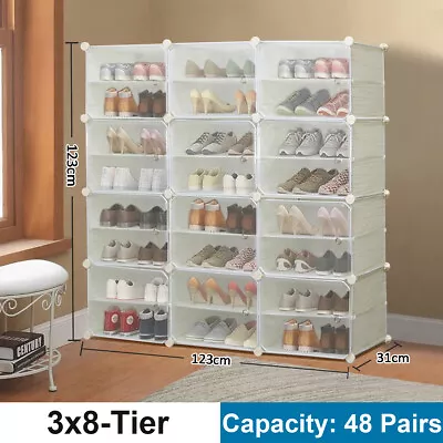 48 Pairs Of Shoe Storage Rack 3 Cube DIY Cabinet Portable Organizer Stand Shelf • £37.99