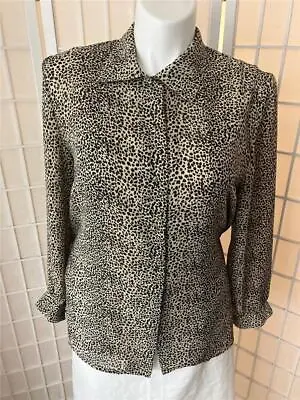 Women's Vintage  Casual Corner Medium Leopard Print Sheer Button Up Blouse • $15.19