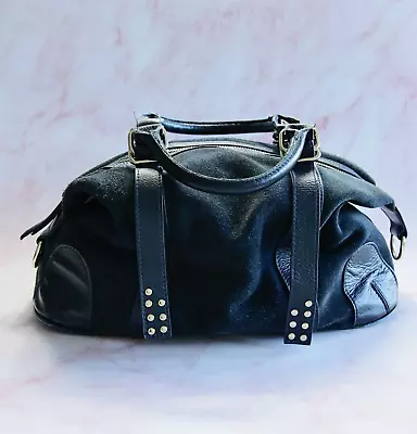 Monserat De Lucca Dark Blue Suede Leather Hobo Top Handle Bag • $18