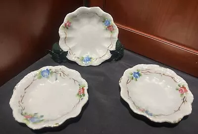 Set Of (3) Vintage Nippon Hand Painted Floral Rose Scalloped Edge Dishes Bowls • $1.95