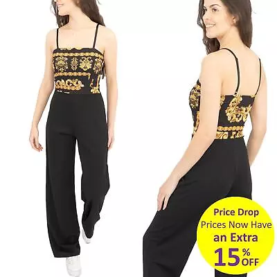 Womens Jumpsuit Black Gold Holiday Date Outfit Quiz Clothing Summer City Work • £12.71