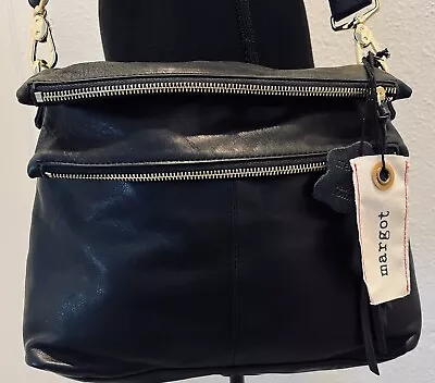 MARGOT New York Black Leather Shoulder Crossbody Bag Zippers Pockets  NEW NWT • $65