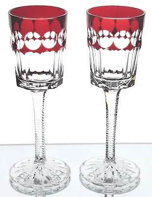 Faberge Ruby Red NA ZDOROVYE Cut To Clear Crystal Cordial Liqueur Goblets New • $225