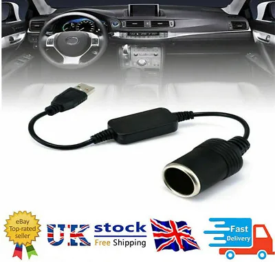 USB Port To 12V Car Cigarette Lighter Socket Plug Converter Charger Adapter • £6.86