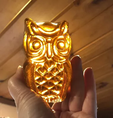 Viking Glass Owl Paperweight Amber Wow Color Vintage • $44.95