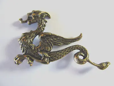 New Art Deco Antique Brass Gold Plated Winged Medieval Flying Dragon Brooch Pin • $9.99