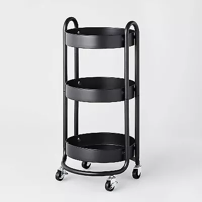 3 Tier Round Metal Utility Cart Black - Brightroom • $24.99