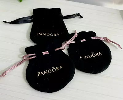 LOT Of 3 Pandora Soft Black Velvet Drawstring Bag With Pink Drawstring 3 X3.5  • $0.99