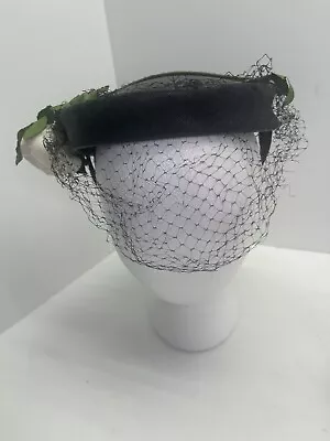 Vintage Black Headband Hat W/ Black Netting Veil & White Flower • $11