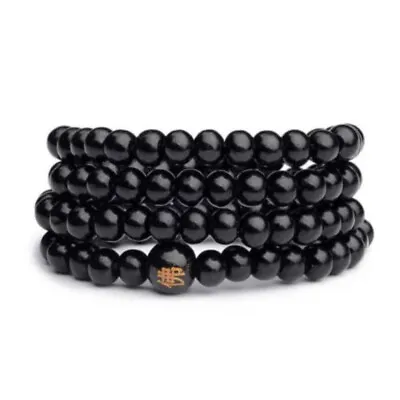 Stretch Wrap Mala Bracelet 108 6mm Buddha Bead Black Wood Buddhist Prayer Beads • $6.95