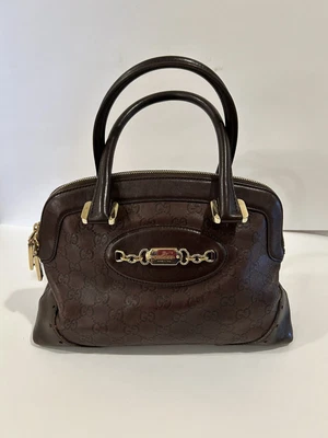 $299.50 • Buy Gucci Handbag Purse Brown Leather Made In Italy Top Handle Bag Authentic